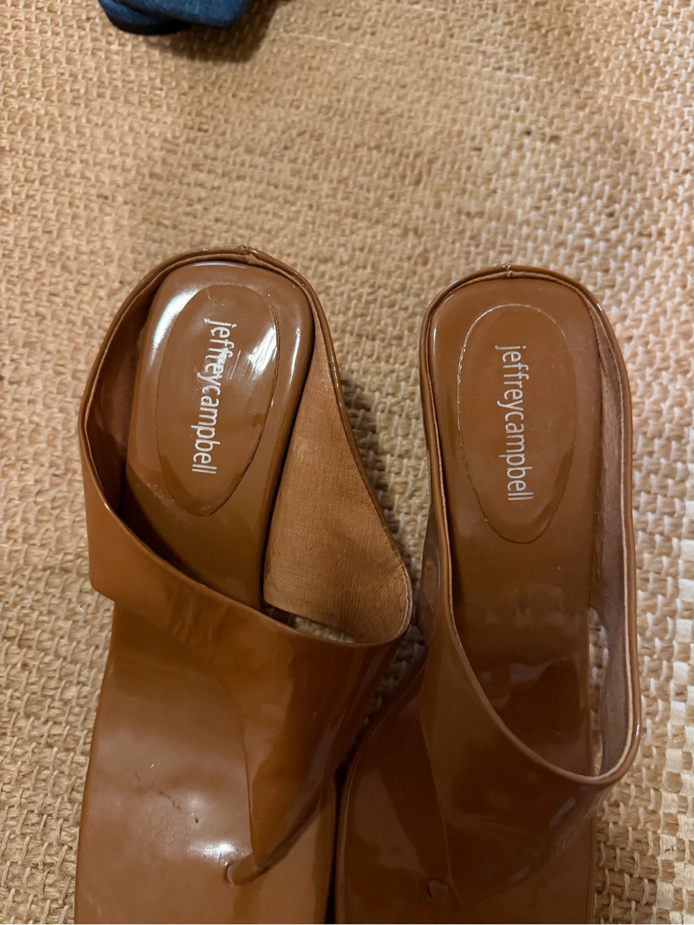 Jeffrey Campbell Cognac Square-Toe Thong Heels - Picture 2 of 7